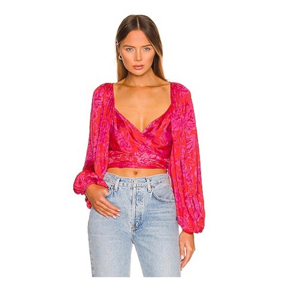 Jen's Pirate Booty Tops - JEN'S PIRATE BOOTY Electro Floral Delirious Wrap Top Small Pink Floral Festival
